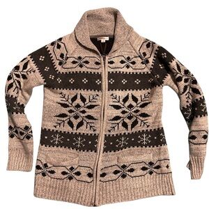 Cozy Grey Wool Zipper Patterned Sweater Medium